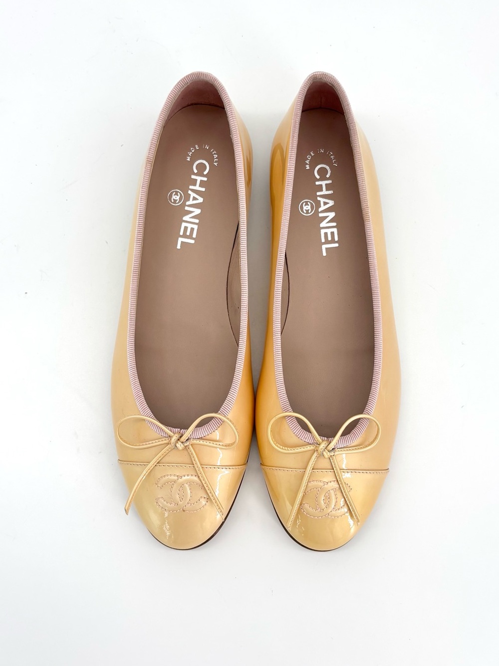 Chanel Vintage Lagerfeld CC Logo Bow Cap Toe Patent Leather Ballet Flats 38.5 - Picture 11 of 15